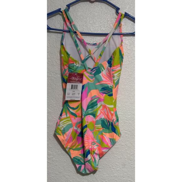 Kanu Surf Beach Sport 1-Piece Swimsuit, Riza Tropical Bright Colors Size 16 - Picture 2 of 6